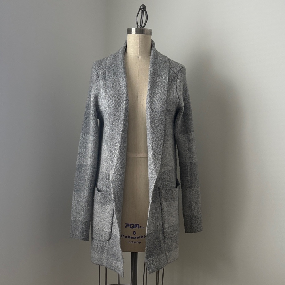 Gray Plaid Open Front Cardigan